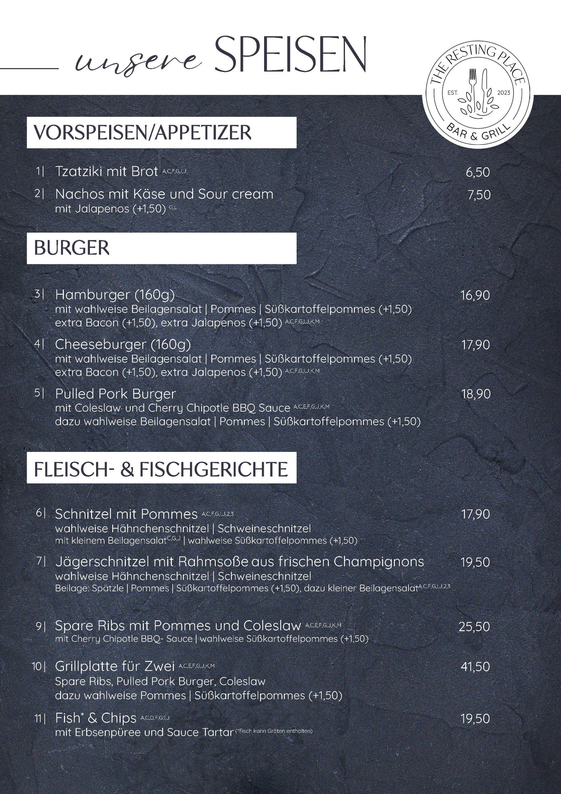 Speisekarte Seite 1