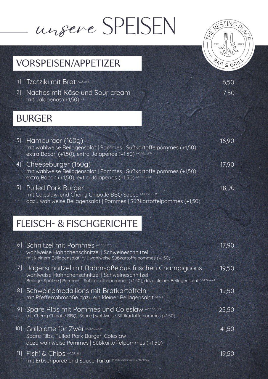 Speisekarte Seite 1