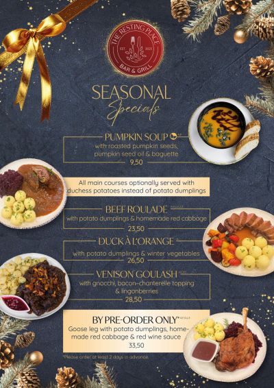 Christmas foos Duck Pumpkin Soup Beef Roulade 