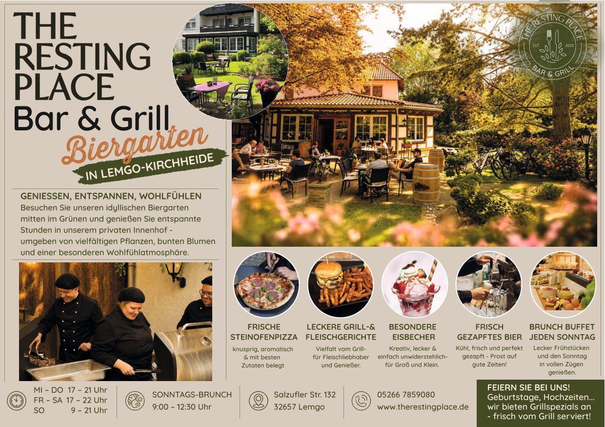 The Resting Place Bar&Grill BBQ Spezialitäten Grill Steinofenpizza Eis gezapftes Bier